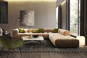 Модульный бескаркасный диван Квадро с подушками, бежевый диван, легкие модули, быстрая трансформация, доставка по России